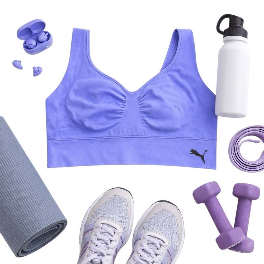 PUMA Purple Seamless Wireless Sports Bra Size L Adjustable Logo Band